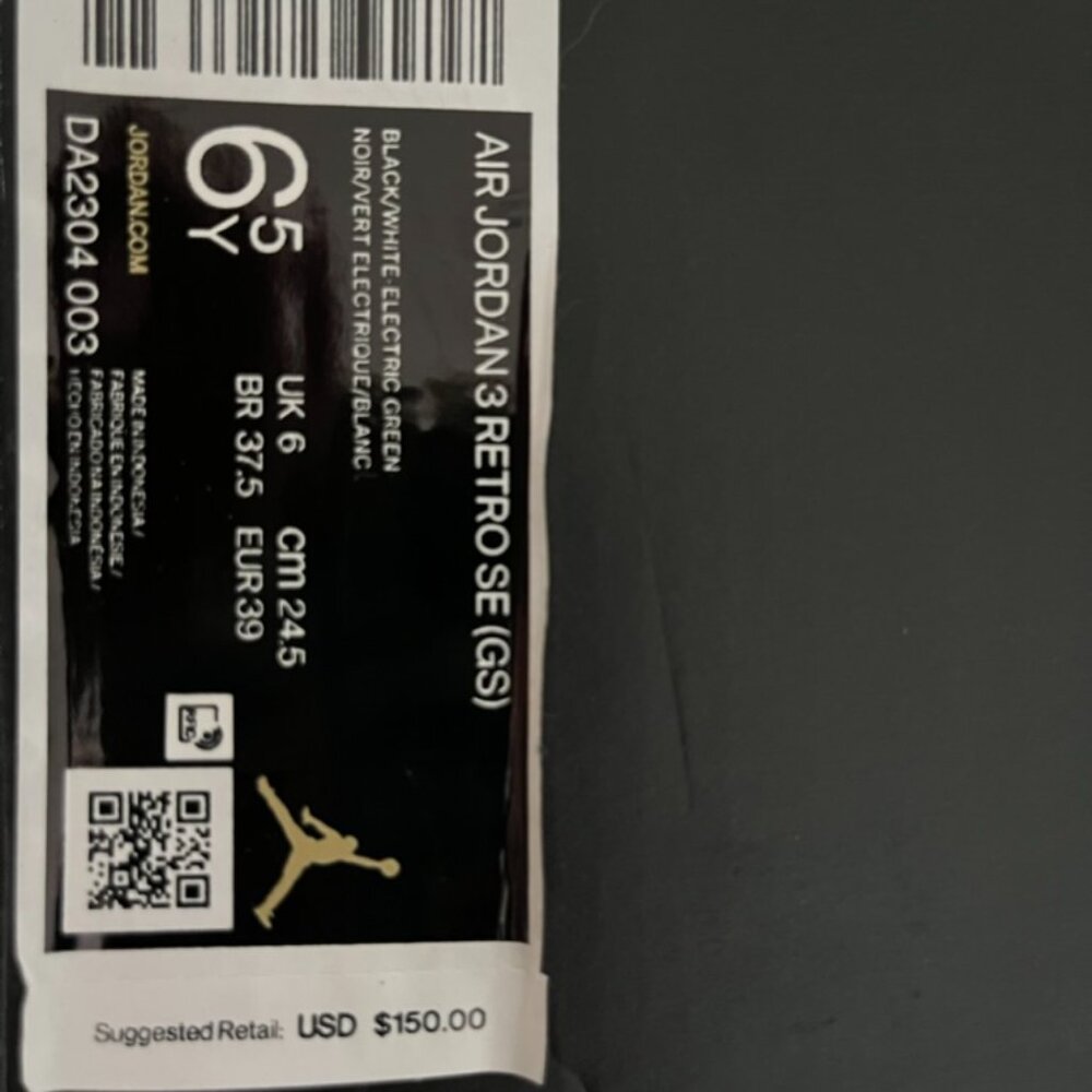 Michael Jordan Air Jordan 3 SE (GS) Big Kids' Shoes Black-White-Electric Green - Picture 7 of 7